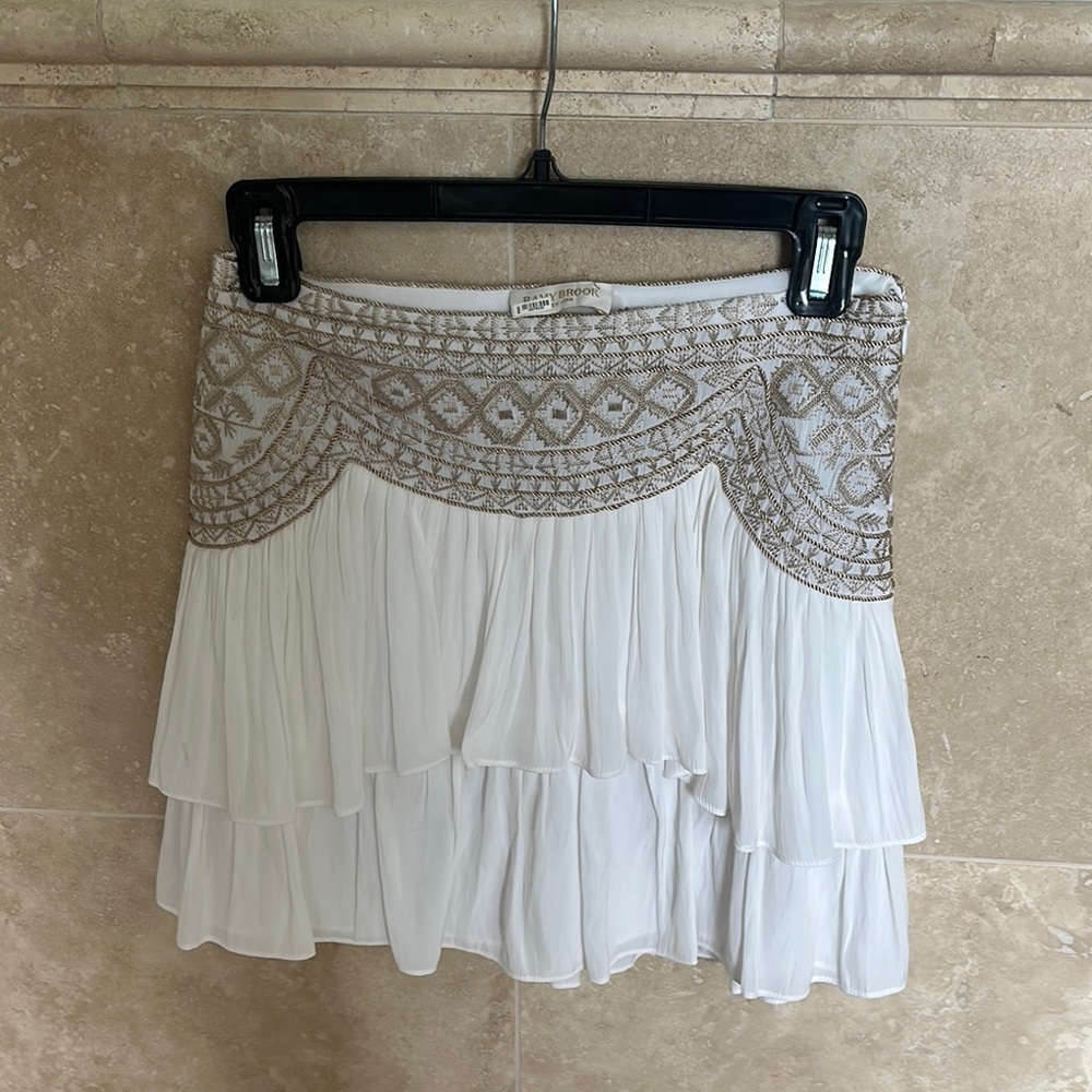 Ramy Brook White and light tan Embroidered Mini Skirt
